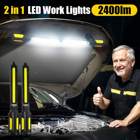 Magnetic LED Work Light for Mechanics With 2400LM Brightness, 4400mAh Rechargeable Battery mounted under car hood