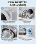 Magnetic Dryer Vent Connector Kit With Quick Connect Design And Airtight Seal showing installation steps and flexible duct.