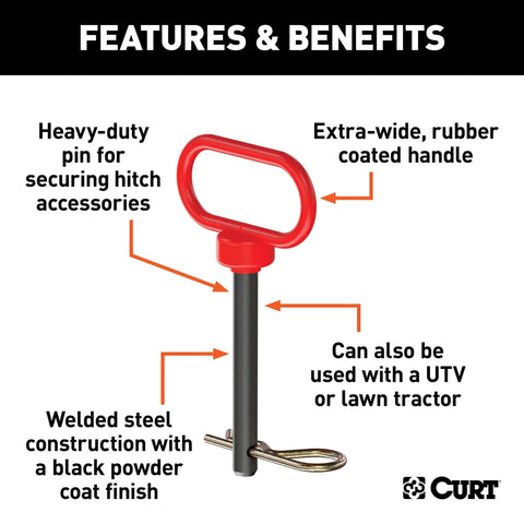 1/2 By 3-5/8 Inch Clevis Pin Hitch With Rubber Coated Handle And Clip For Tow Trailers, Lawn Tractors, UTVs And ATVs