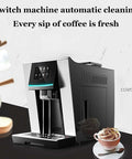 Real Deal Fully Automatic Espresso Machine With Built In Bean Grinder 19 Bar Pump Programmable Smart Coffee Maker Featuring Fast Heating And Auto Cleaning System Black on countertop with coffee.