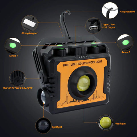 Magnetic LED Work Light With 1500 Lumens, 7 Modes, 270 Degree Rotatable, Waterproof COB Flood Light, Portable With Hook, Ideal For Emergency Car Repair, Outdoor Work, Camping And Grillin, 2 Pack