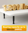 Heavy Duty Adjustable Bed Support Legs For Bedroom Frames And Living Room Sofas Includes A Bulletproof Four Piece Set Of Thick Metal Replacement Stumps With Swivel Leveling Base That Levels Out Any Floor Smooth And True From Seven To Thirteen Inches showing a sturdy frame capable of supporting 1200 lbs.