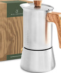 Stainless Steel Moka Pot 10oz With Oak Wood Handle Toxic Free No Junk Plastic No Aluminum Brew For Stovetop Espresso Maker