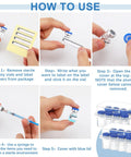 Threlaco 1ml sealed sterile glass vials with blue caps and blue label stickers; step-by-step how-to-use infographic.