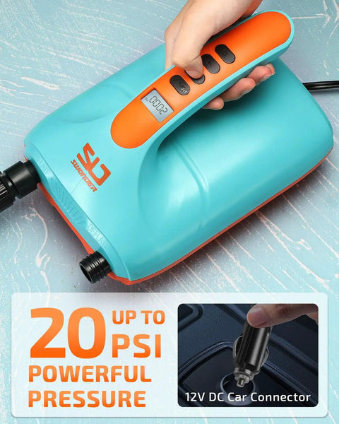 High Pressure Digital Electric Air Pump for SUP Kayak Tent with Auto Off and Dual Stage Inflation 0.5 to 20 PSI Car Charger Ready