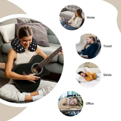 Polka Dot U Shaped Travel Pillow With Memory Foam Core For Naps On Planes Cars And At Home Or In The Office Providing Cervical Neck Support