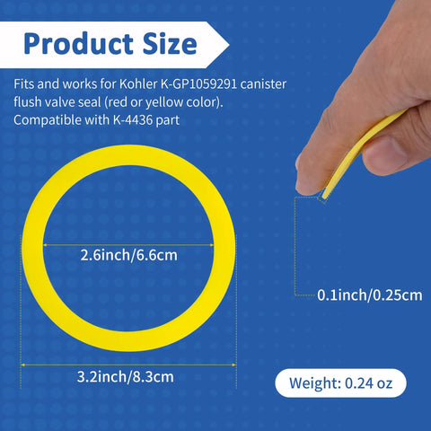2Pcs Canister Flush Valve Seal Set For Toilet Tank GP1059291 Silicone Gasket Replacement Ring, 2.6in yellow seal