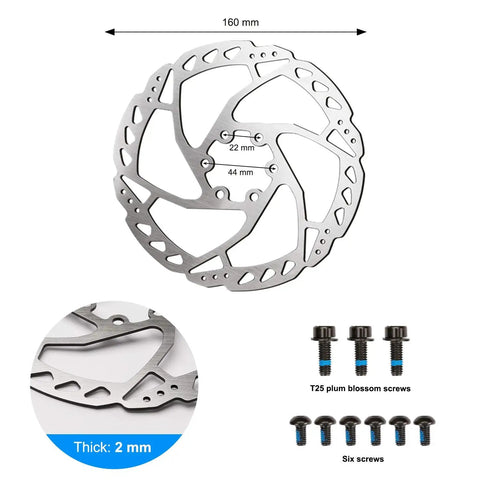 Heavy Duty Aluminum Disc Brake Kit For Road And Mountain Bikes features 160mm stainless steel rotor with mounting screws.
