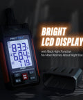 Temperature Humidity Meter High Precision Digital Hygrometer with LCD backlight displaying readings in dark setting