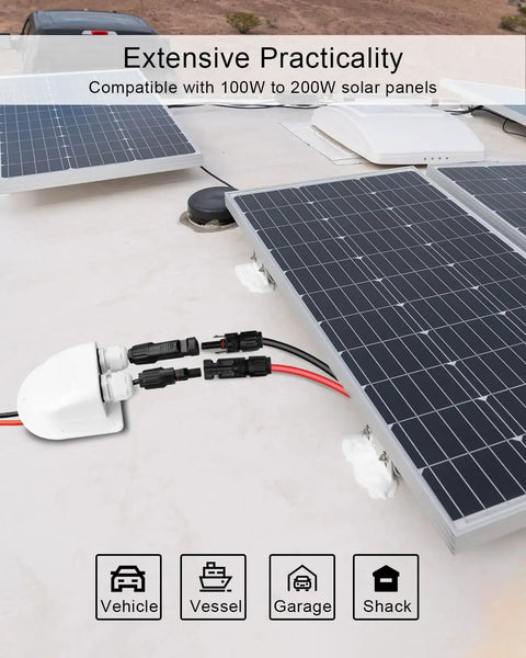 Solar Extension Cable Weatherproof Entry Gland Junction Box With Female And Male Connector Adapter 10 Ft 10 AWG installed on RV roof