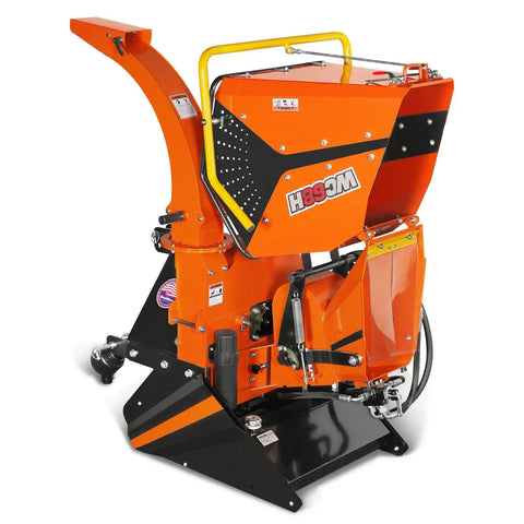 6 Inch PTO Hydraulic Wood Chipper For 20 To 50 HP Tractors With 3 Point Hitch Hydraulic Feeding Heavy Duty Workhorse Chipper For Farms And Homeowners Model WC68H, side view