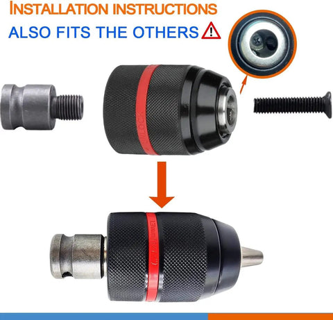 Keyless Drill Chuck Set Heavy Duty Pro Grade One Half Inch 20UNF with focus on components and installation instructions.