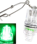 Underwater Fishing Light Set 2 Pack Green LED Deep Water Lamp With Stainless Steel Clip, 360 Degree Glow Attracts Bait.