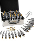 Heavy Duty 20 Piece Carbide Hole Saw Kit 1/2 To 2-1/8 Inch with titanium pilot drill and wrench in metal case.