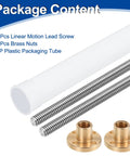2 Pack 900mm Tr8X1 Lead Screws With Brass Nuts, 1mm Pitch, 1 Start, 1mm Lead, 304 Stainless Steel Screw Bar With Packaging Tube