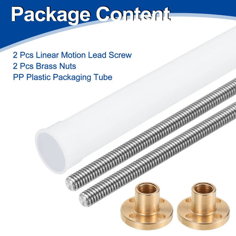Two Pack 1050mm TR8X1 Lead Screws With Brass Nuts 1mm Pitch 1 Start 1mm Lead 304 Stainless Steel Bar in Plastic Tube