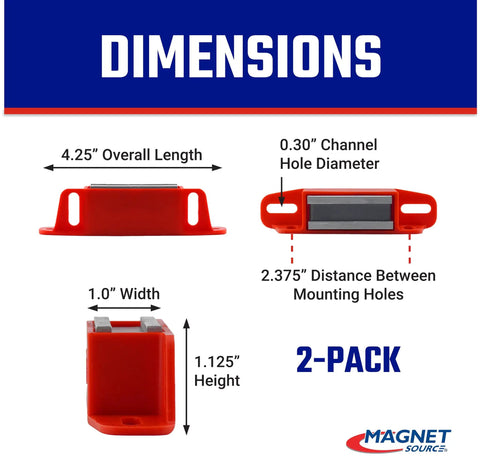 Built Like A Tank Ceramic Magnetic Latch Kit With Strike Plate Secures Cabinet Doors And Tool Boxes Pulling 50 Pounds Of Force With Quick Two Way Mounting In Bold Red Two Pack