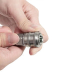 Person holding One Quarter Inch FNPT A Style Air Fittings Pack Of Ten For Quick Push To Connect With Style A Plugs Like 778 777 1777 Series