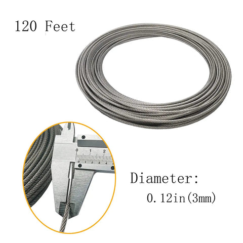 120 Ft One Eighth Inch T316 Stainless Steel Aircraft Wire Rope Cable For DIY Railing And Decking, Seven By Seven Construction