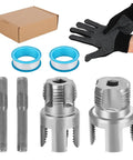 All In One Pipe Threading Kit For Home Plumbing DIY Internal And External Thread Tools In One Pack Carbon Steel One Half Inch And Three Quarter Inch PVC Threader Includes Thread Seal Tapes And Gloves For Quick Repairs