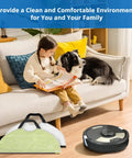Child and dog on sofa with Six Pack Vacuum Mop Replacement Pads, Washable Microfiber Pads For Robot Vacuums RV2000-2002 Series in foreground