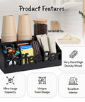 All In One Coffee Bar Organizer For Countertop Wooden Station Caddy With Tray For Pods Cups Condiments And Accessories Kitchen Or Office Counter Storage Medium Size Black Finish