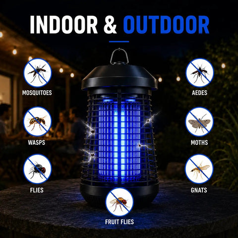 Outdoor Indoor Bug Zapper 18W 4200V Electric Mosquito Killer With UV Light Insect Trap Waterproof displayed on table outside