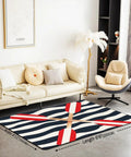 Rowing Oar Nautical Area Rug 5x7 Ocean Theme For Living Room Navy Blue Striped Geometric Pattern Decorative Rug in modern living room