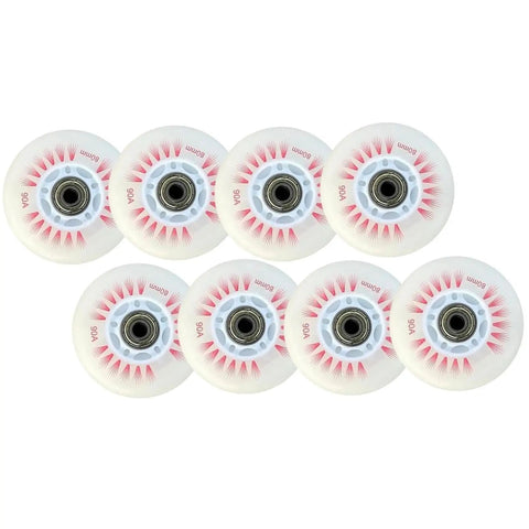 LED Light-Up Inline Skate Wheels Set With Magnetic Core And Bearings For Indoor And Outdoor Use 90A Hardness 8-Pack in Red 90mm