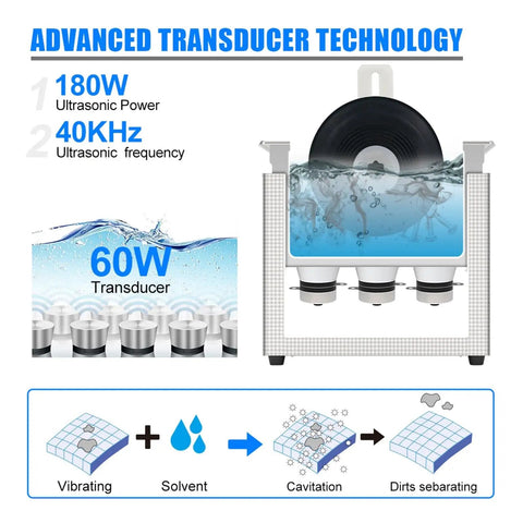 Advanced transducer technology in Straight Fire Vinyl Record Washer And Ultrasonic Cleaner for effective LP cleaning.