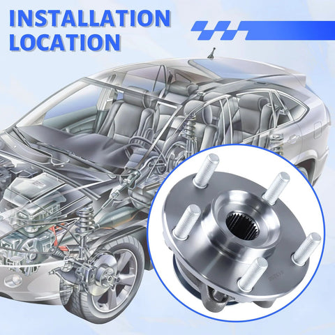 Installation diagram showing Front Wheel Hub Bearing Assembly Fits Nissan Rogue 2008-2013, Rogue Select 2014-2015, and Sentra 2007-2012