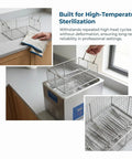 Heavy Duty Stainless Steel Cleaning Basket For Ultrasonic Cleaner showing high-temperature durable wire mesh and handles.