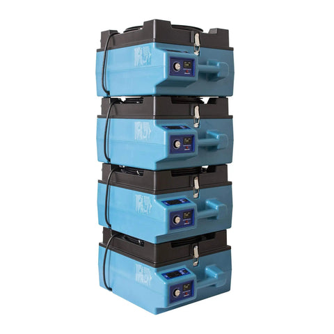 Heavy Duty Air Scrubber Slings Seven Five Zero Cfm Negative Air Through Triple HEPA Filters stacked units with controls visible.
