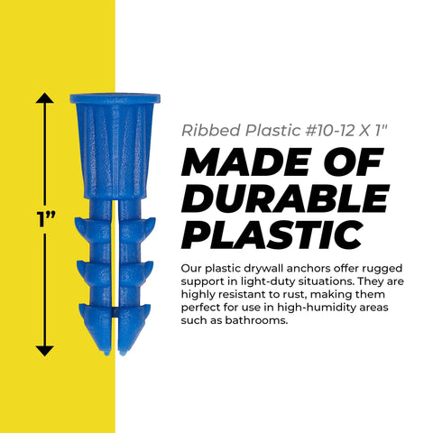 Ribbed Drywall Anchors For Secure Fastening In Drywall For Wall Applications Plastic Screw Anchors With Expanding Split Body
