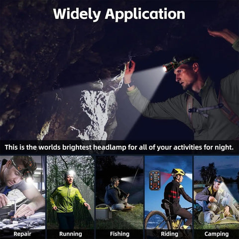 Person using Beast Mode 90000 Lumen Rechargeable Headlamp With Zoomable Beam IPX54 Hard Hat Light for cave exploration.