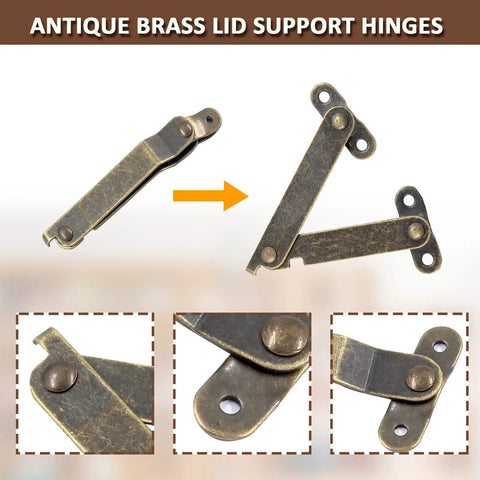 Top Shelf 6 Piece Folding Lid Stay Hinges Retro Bronze Finish For Wooden Jewelry Boxes Craft Cabinets Solid hardware.