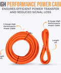 Beefy 1000W Car Amp Install Kit With 8 Gauge Power And Ground Wires Copper Clad Aluminum; orange power cables, 17ft and 4ft lengths