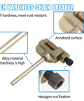 Universal Chain Breaker Tool For Dirt Bikes And ATVs 3 Points 06B 06C RS35h T8F Chain Tool details with anodized surface and hex nut