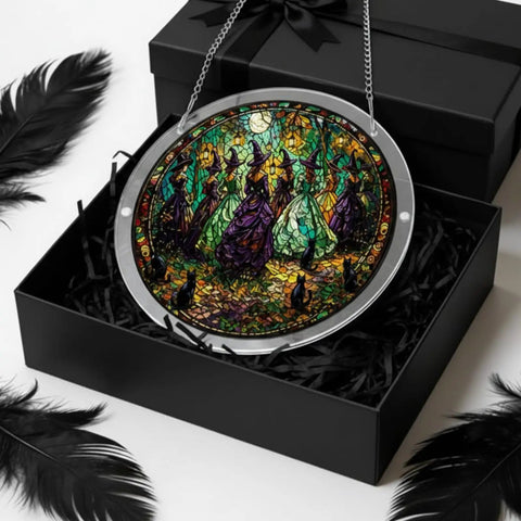 Dope Acrylic Suncatcher Puzzle Kit With Dark Gothic Witch Design, 83 Pieces, in gift box, easy snap together with hanging chain.