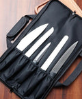Red Knife Bag Portable Knife Case With Durable Oxford Cloth, showing open view with knives secured inside compartments.