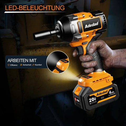 Pro Grade Cordless Impact Wrench Featuring 1000Nm Half Inch Drive And 20V Battery in use with LED light for visibility.