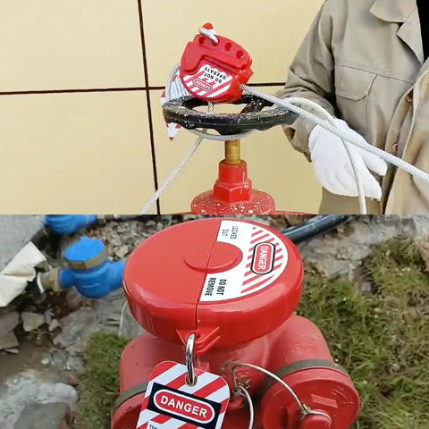 Lockout Tagout Kit for Circuit Breakers With Clamp On Locks, Group Lockout Hasps, and Tags, Universal Multi Pole Breaker Lockout shown on a valve.
