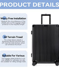 Silicone Luggage Wheel Covers 8 Pack Noise Reducing Shock Absorbing Wheel Protectors Universal Fit shown on suitcase