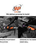 Kickass Mini Air Die Grinder With 10 Piece Ceramic Stone Set 25000 RPM Straight Pneumatic Grinding Tool in action on metal.