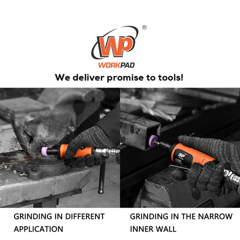 Kickass Mini Air Die Grinder With 10 Piece Ceramic Stone Set 25000 RPM Straight Pneumatic Grinding Tool in action on metal.