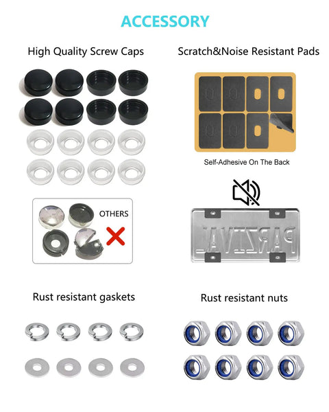 Anti Theft License Plate Screws Stainless Steel Rustproof Bolts For Car Tag Frame with caps, pads, gaskets, and nuts accessories