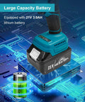 BOQNZN Cordless Rivet Gun Kit With Dual Rechargeable Batteries And Fast Charger showing 21V 3.0AH lithium battery on electronic circuit background.