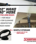 One Gallon Bleach Sprayer For Lawn And Garden Yard Work With Bleach Resistant Poly Tank Funnel Top Anti Clog Filter Adjustable Cone Nozzle 40 Inch Hose Ideal For Cleaning Mold And Disinfecting Outdoor Surfaces shown with 12 inch wand and simple storage feature