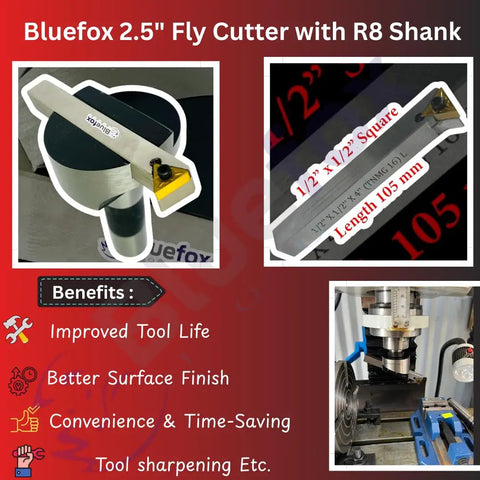 Fly Cutter R8 Shank Milling Tool For Bridgeport Milling Machine Includes Half Inch By Half Inch By Four Inch Indexable Tool Bit And Seven Sixteenths UNF Drawbar High Precision Milling Accessory For Smooth Surface Finish And Efficient Material Removal product display