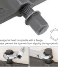 Close-up of hexagonal head on spindle of 14 Inch Two Jaw Gear Puller Set With Adjustable Chrome Vanadium Steel Construction for safe removal.